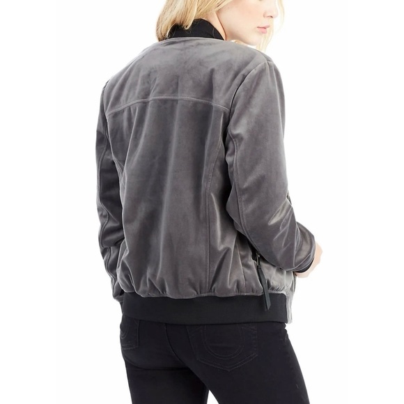 🔥NEW TRUE RELIGION PLUSH VELVET GRAY BOMBER JACKET WINTER FALL DESIGNER COZY XS - Picture 7 of 7